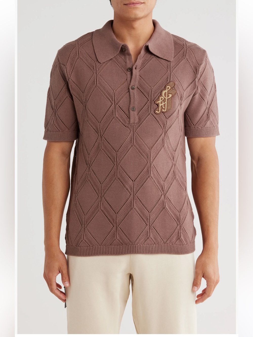 Honor The Gift Diamond Knit Cotton Short Sleeve Logo Polo in Brown - 3X